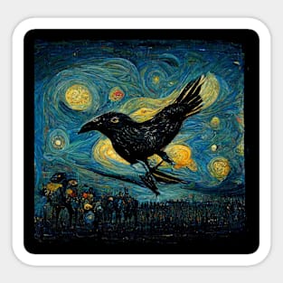 crow flight in sky van gogh style Sticker